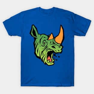 The green-headed rhinoceros grazed peacefully in the lush, emerald meadow. T-Shirt